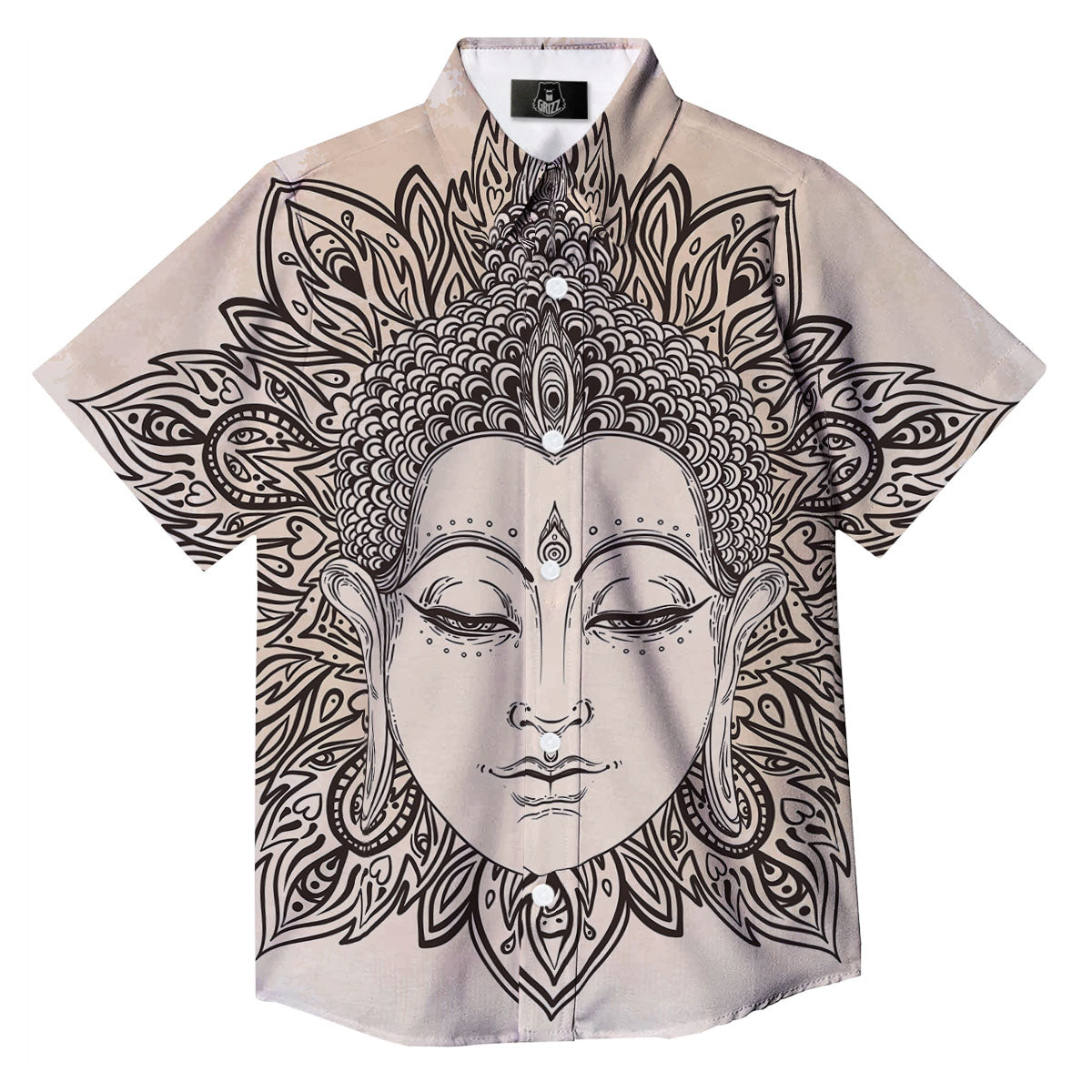 Mandala Buddha Beige Print Button Up Shirt-grizzshop