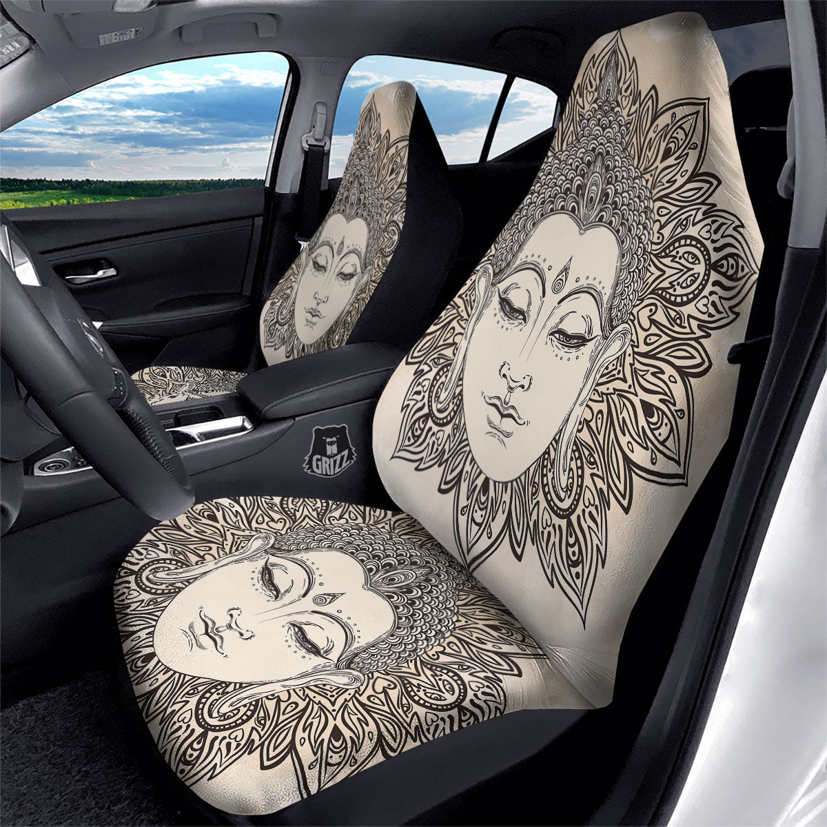 Mandala Buddha Beige Print Car Seat Covers-grizzshop