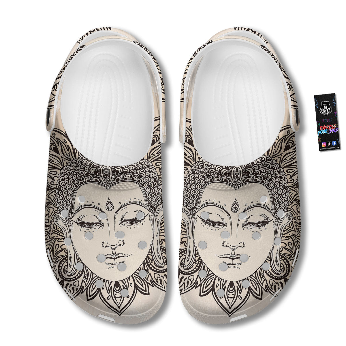Mandala Buddha Beige Print Clog-grizzshop