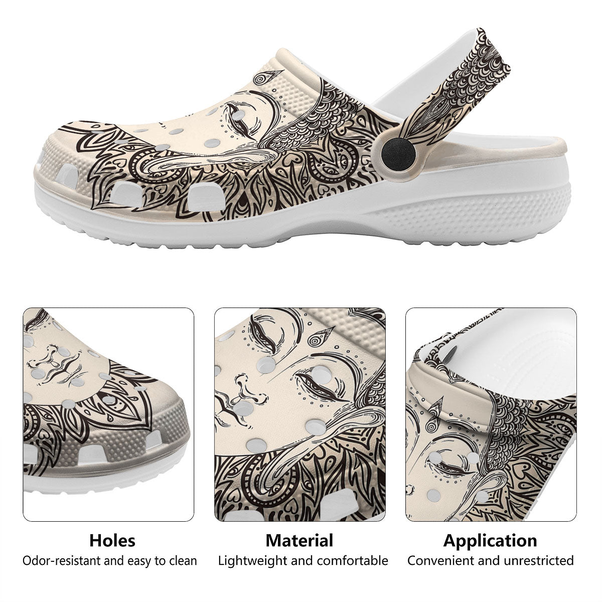 Mandala Buddha Beige Print Clog-grizzshop