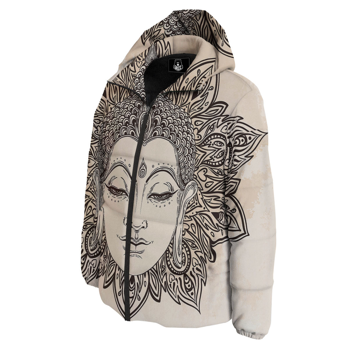 Mandala Buddha Beige Print Down Jacket-grizzshop