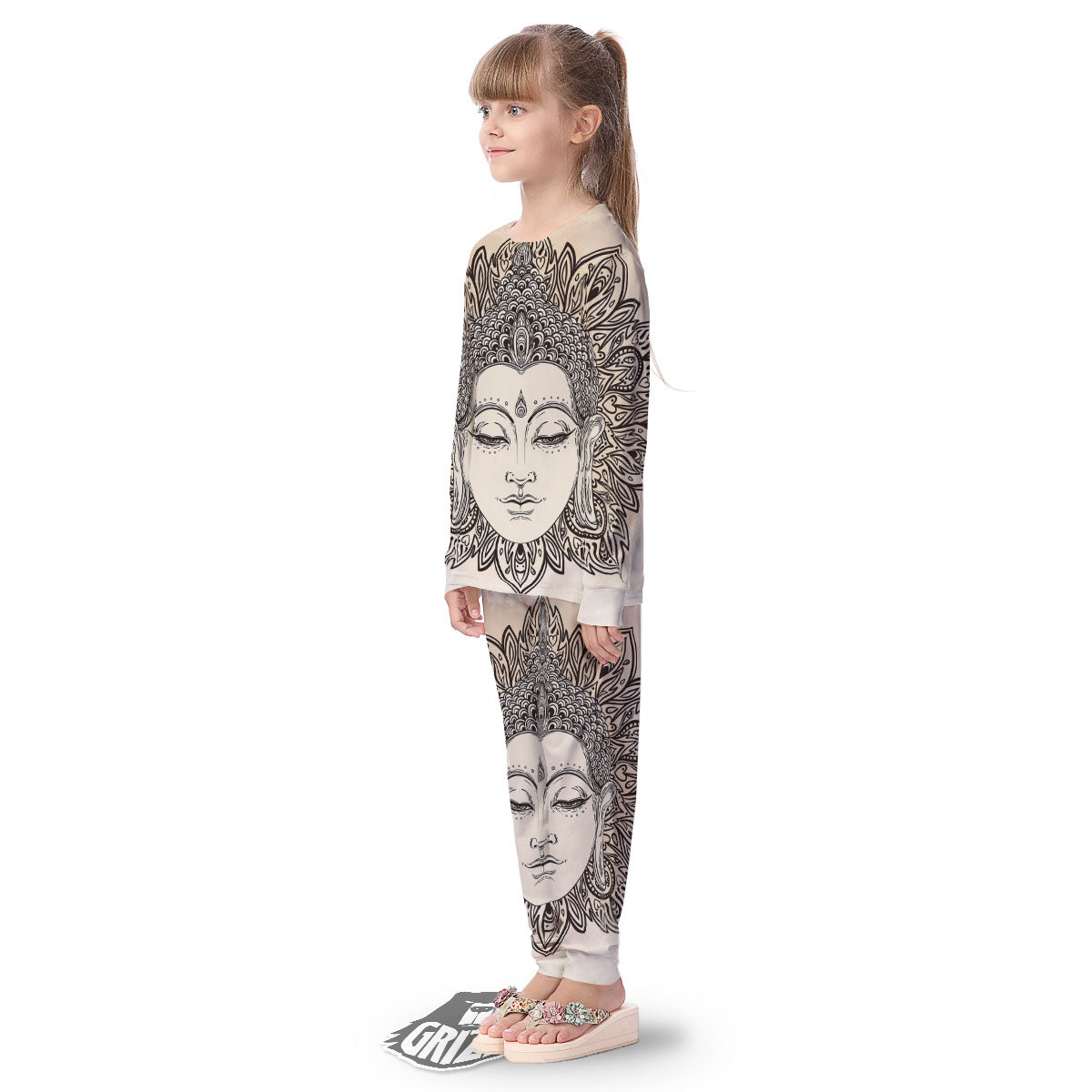 Mandala Buddha Beige Print Kid's Pajamas-grizzshop