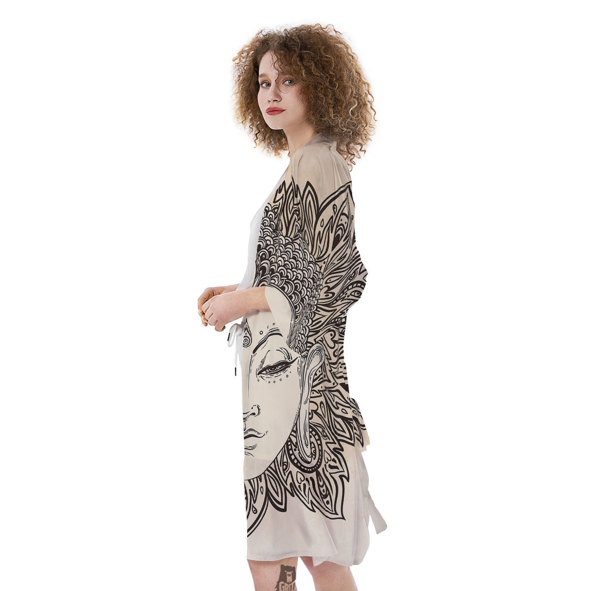 Mandala Buddha Beige Print Kimono-grizzshop