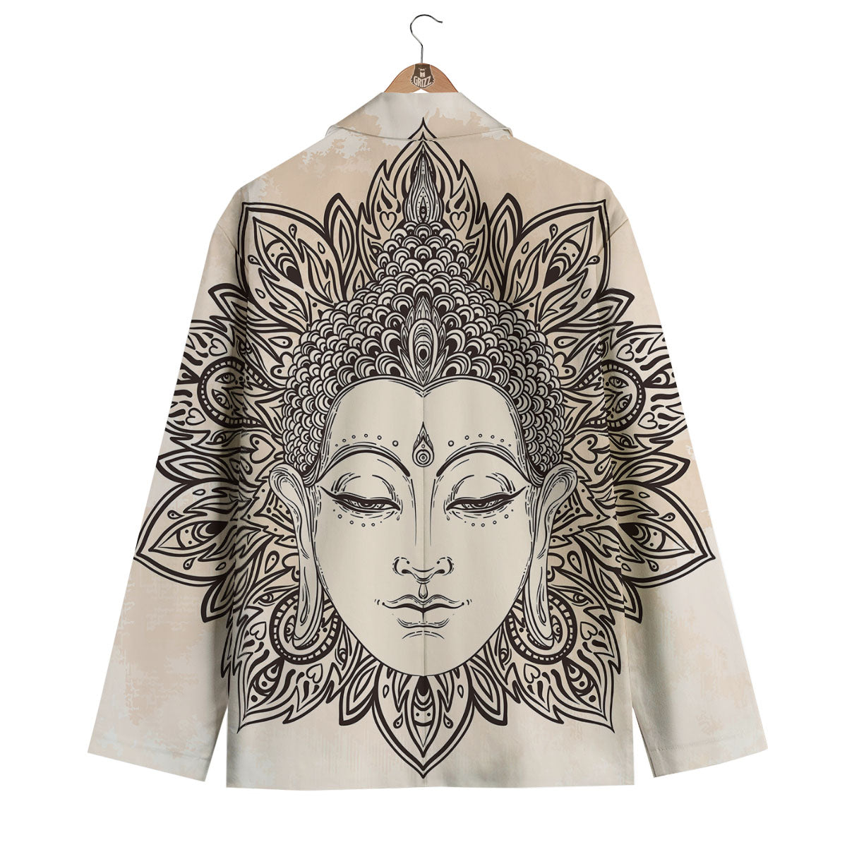 Mandala Buddha Beige Print Men's Blazer-grizzshop