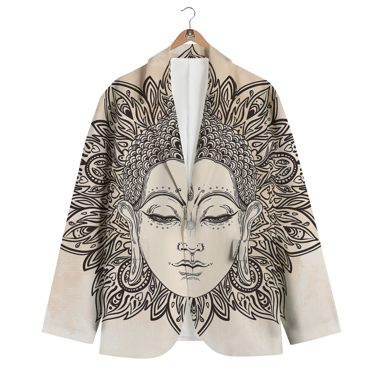 Mandala Buddha Beige Print Men's Blazer-grizzshop