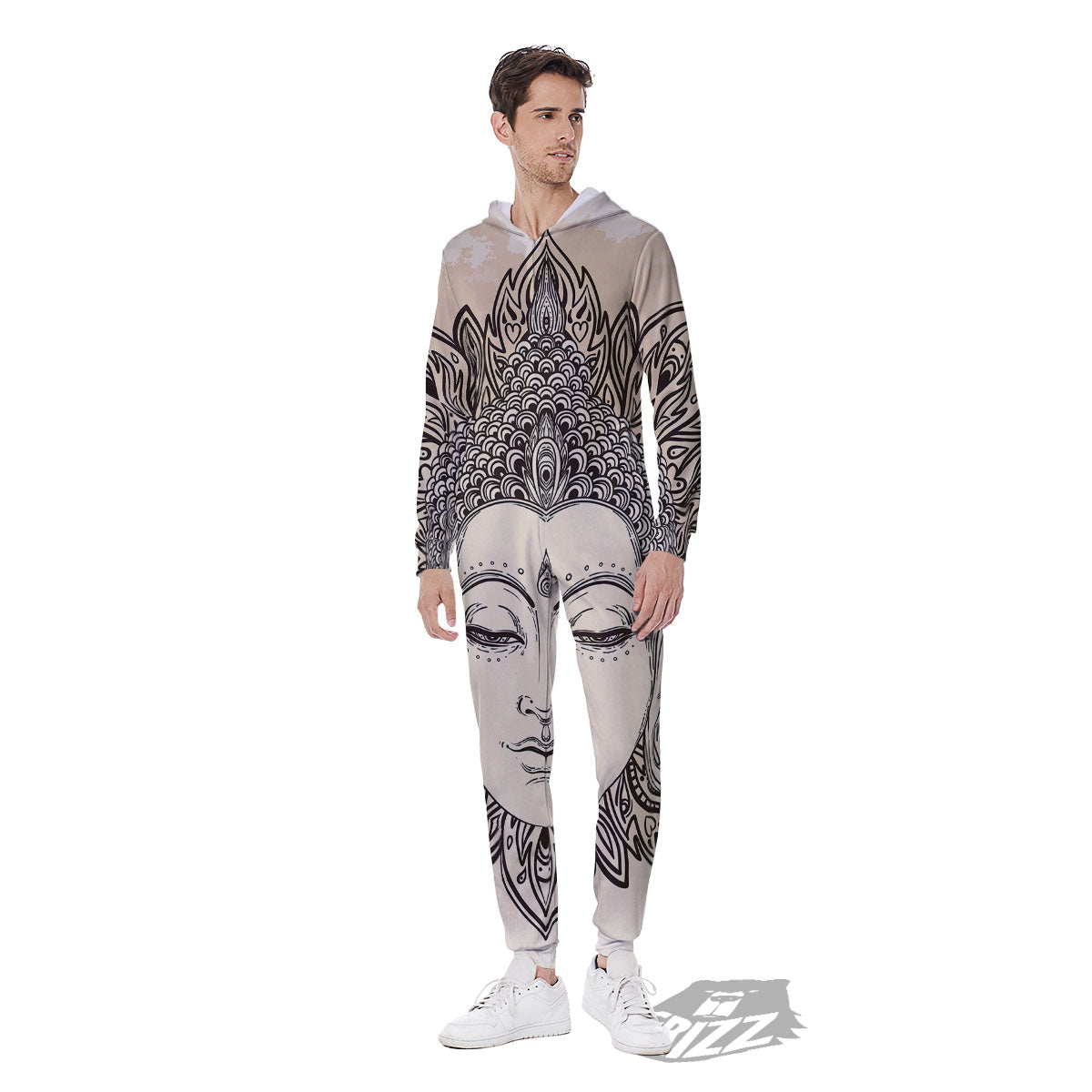 Mandala Buddha Beige Print Men's Jumpsuit-grizzshop