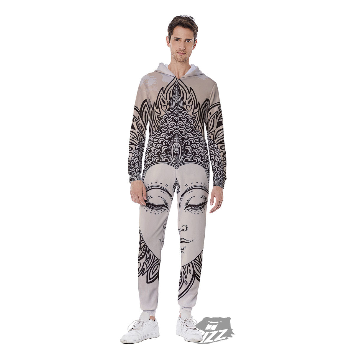 Mandala Buddha Beige Print Men's Jumpsuit-grizzshop