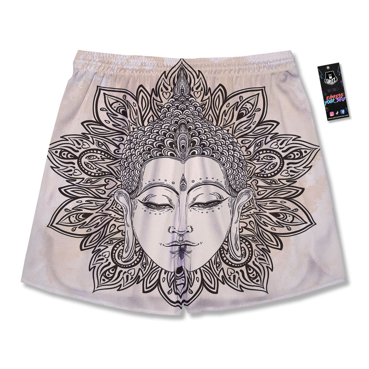 Mandala Buddha Beige Print Men's Running Shorts-grizzshop