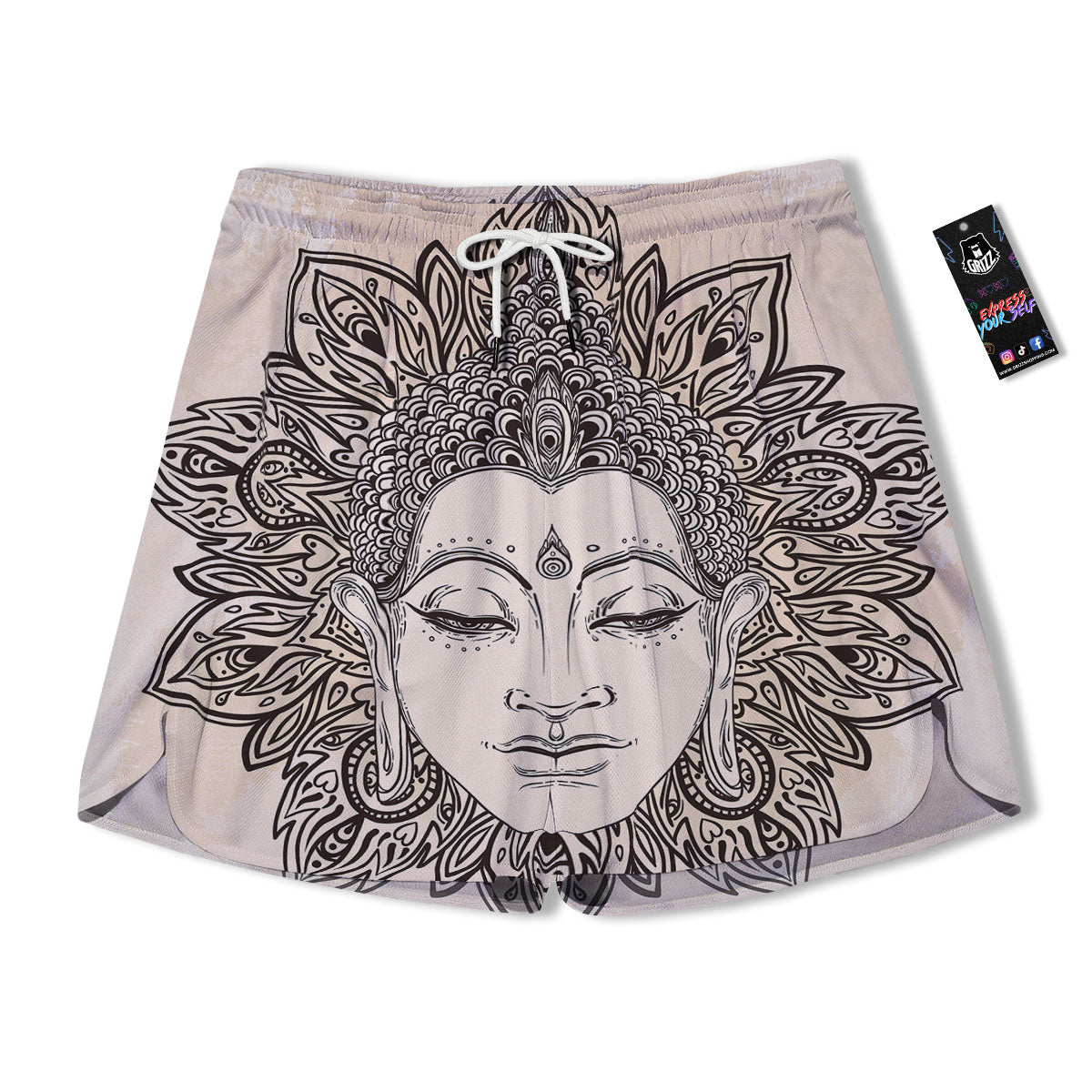Mandala Buddha Beige Print Men's Running Shorts-grizzshop