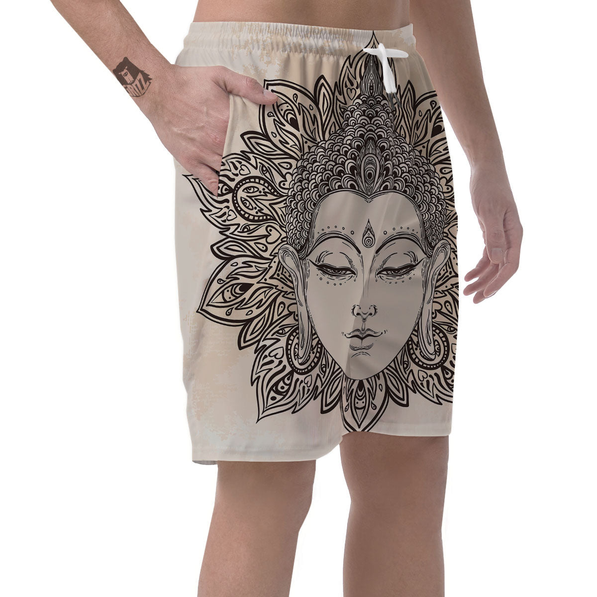 Mandala Buddha Beige Print Men's Shorts-grizzshop