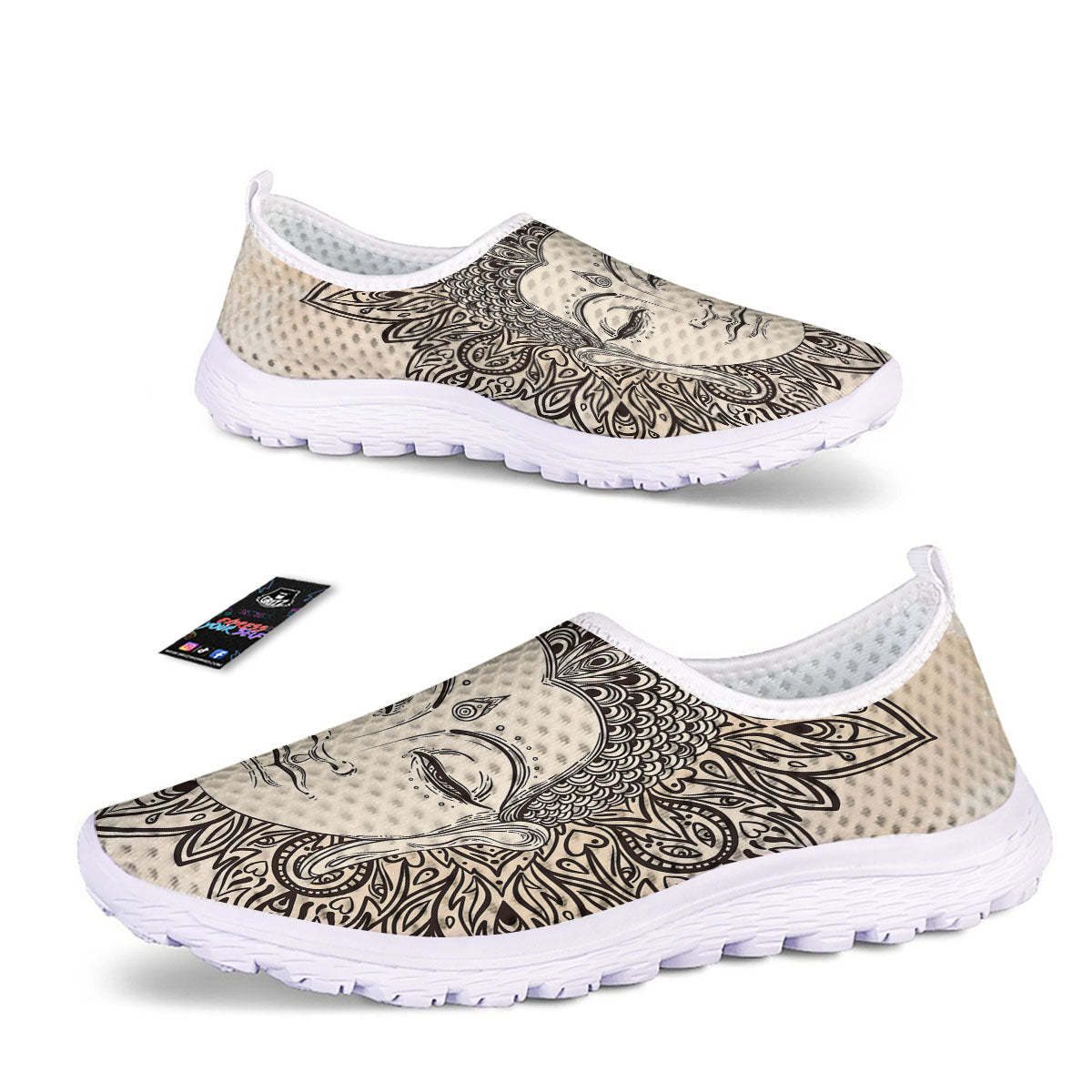 Mandala Buddha Beige Print Nurse Shoes-grizzshop