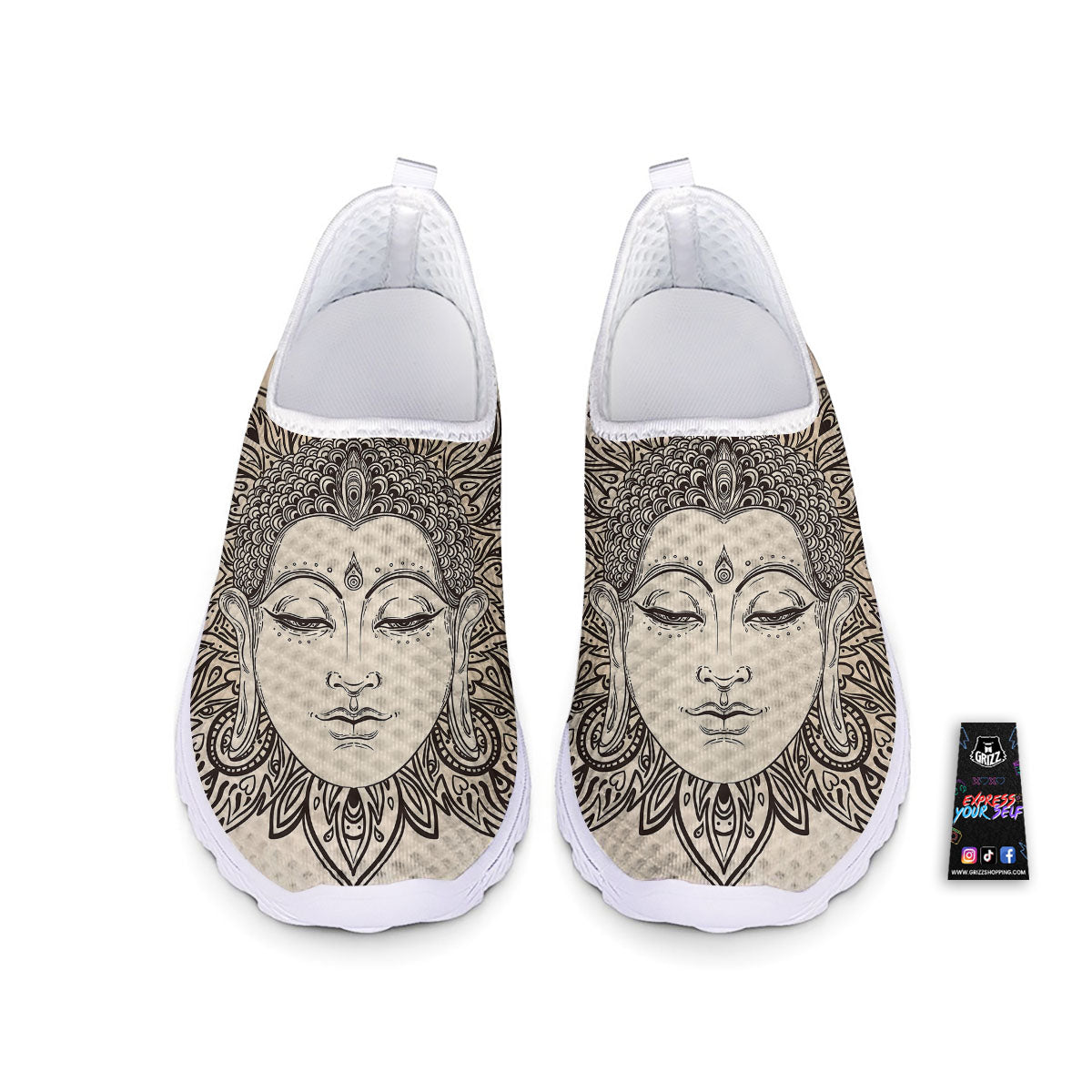 Mandala Buddha Beige Print Nurse Shoes-grizzshop