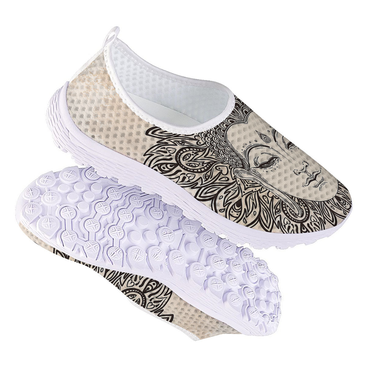 Mandala Buddha Beige Print Nurse Shoes-grizzshop