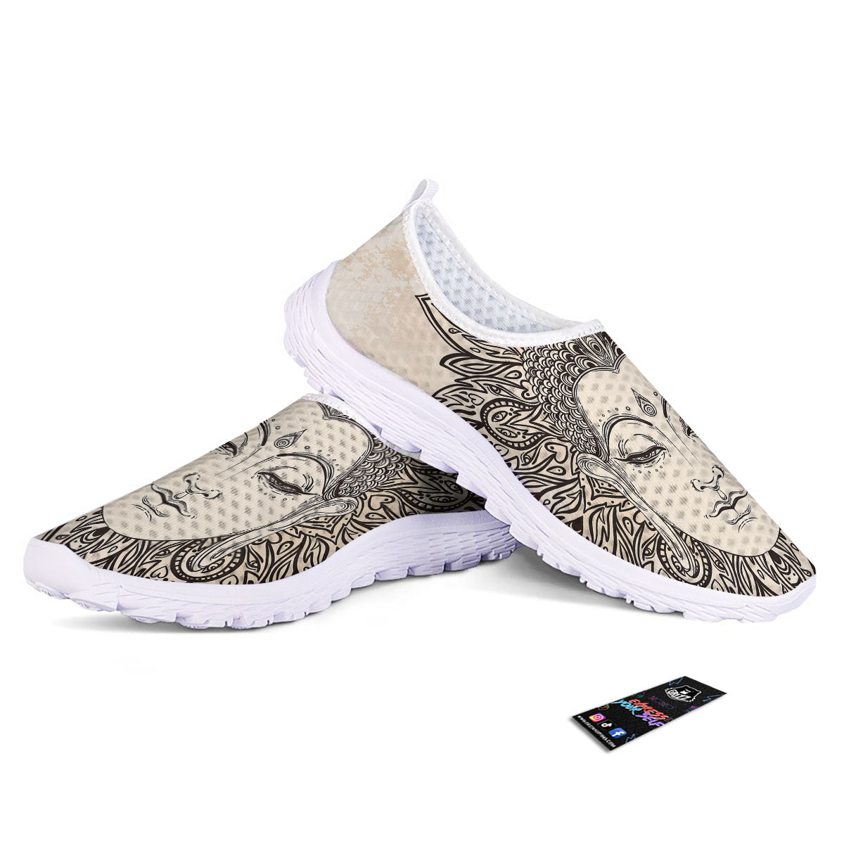 Mandala Buddha Beige Print Nurse Shoes-grizzshop