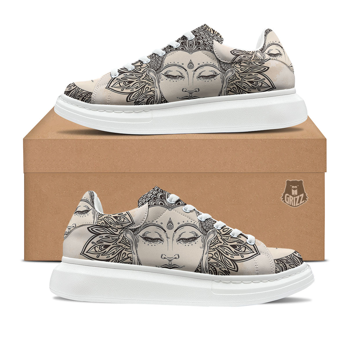 Mandala Buddha Beige Print Platform Shoes-grizzshop
