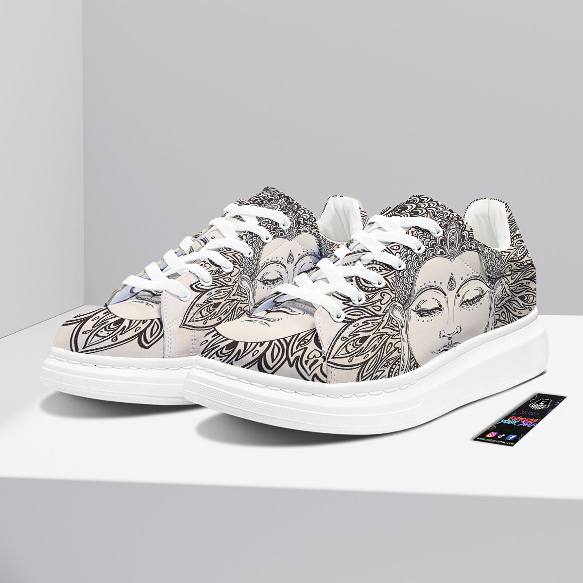 Mandala Buddha Beige Print Platform Shoes-grizzshop