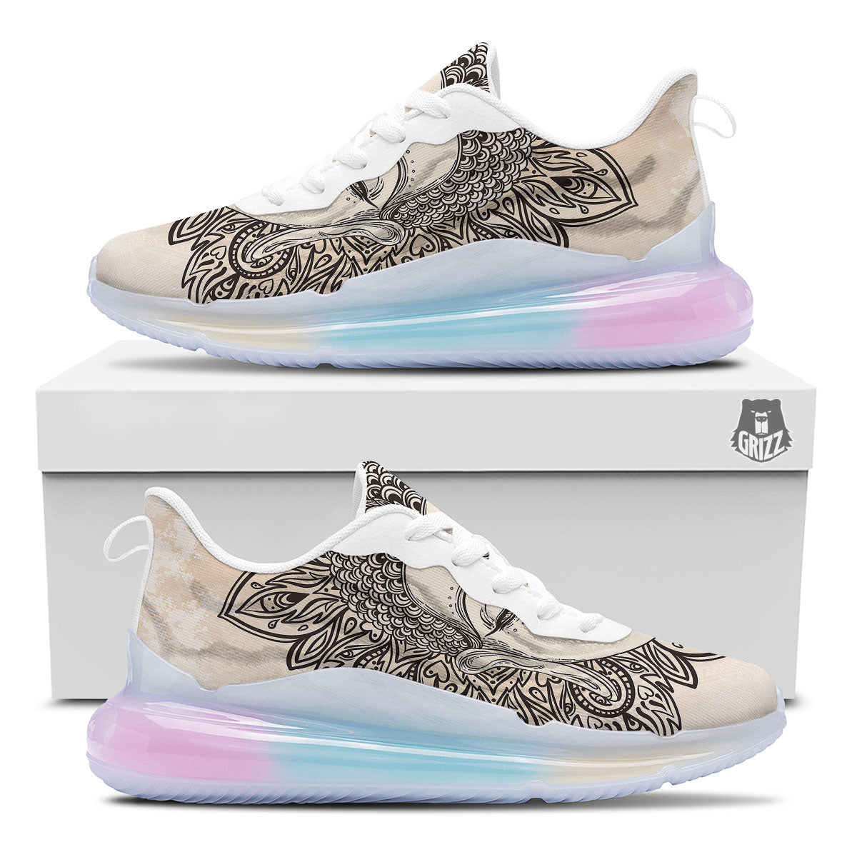 Mandala Buddha Beige Print Running Sneakers-grizzshop