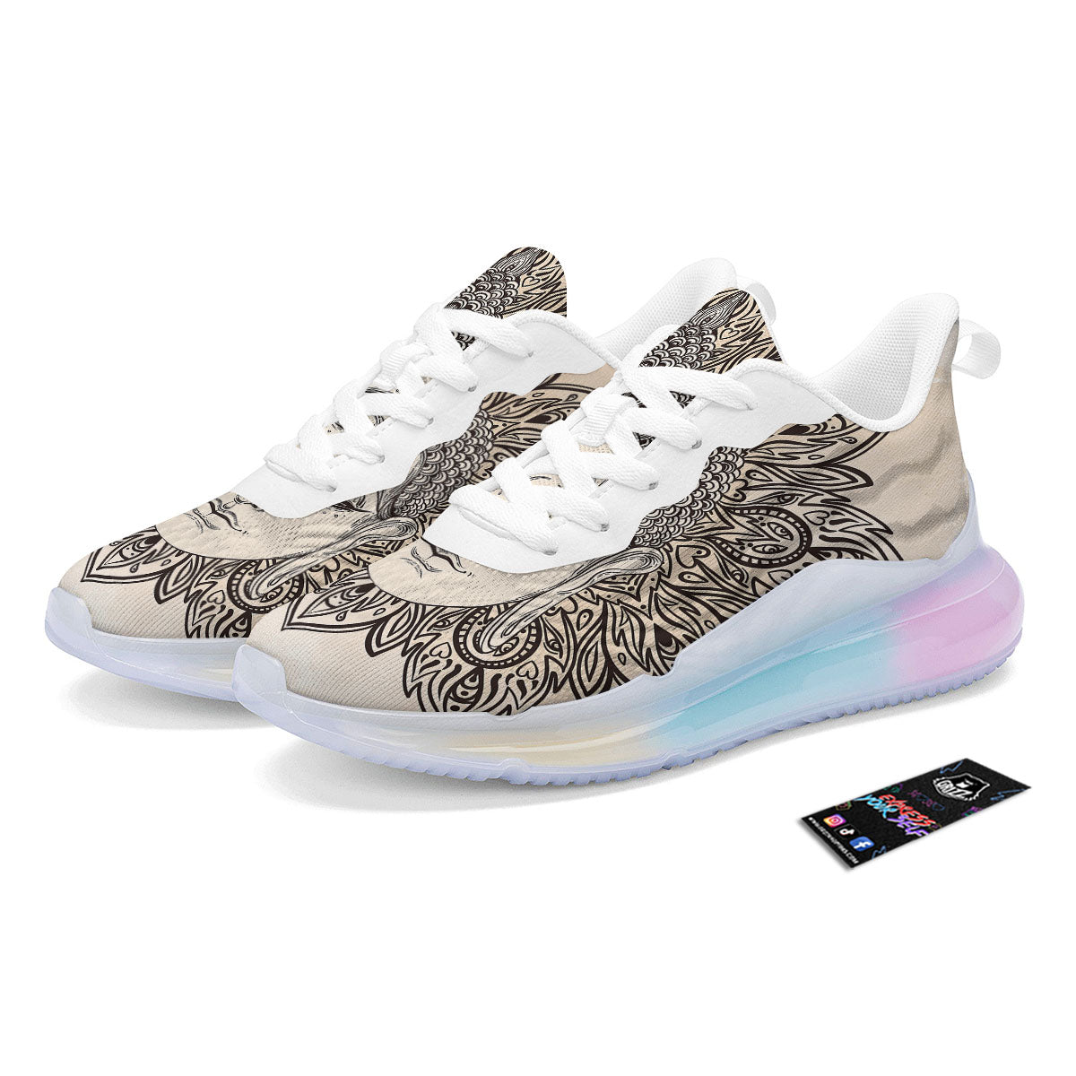 Mandala Buddha Beige Print Running Sneakers-grizzshop