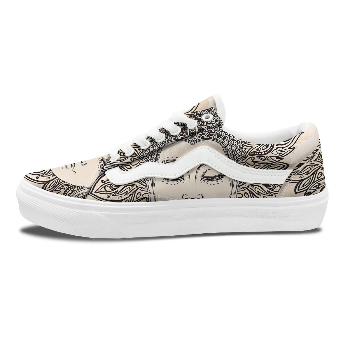 Mandala Buddha Beige Print Skate Shoes-grizzshop