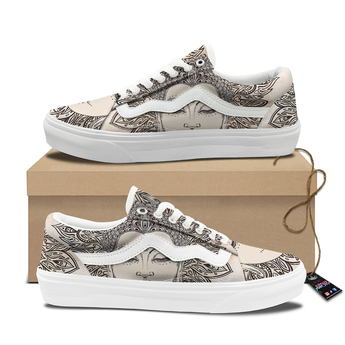 Mandala Buddha Beige Print Skate Shoes-grizzshop