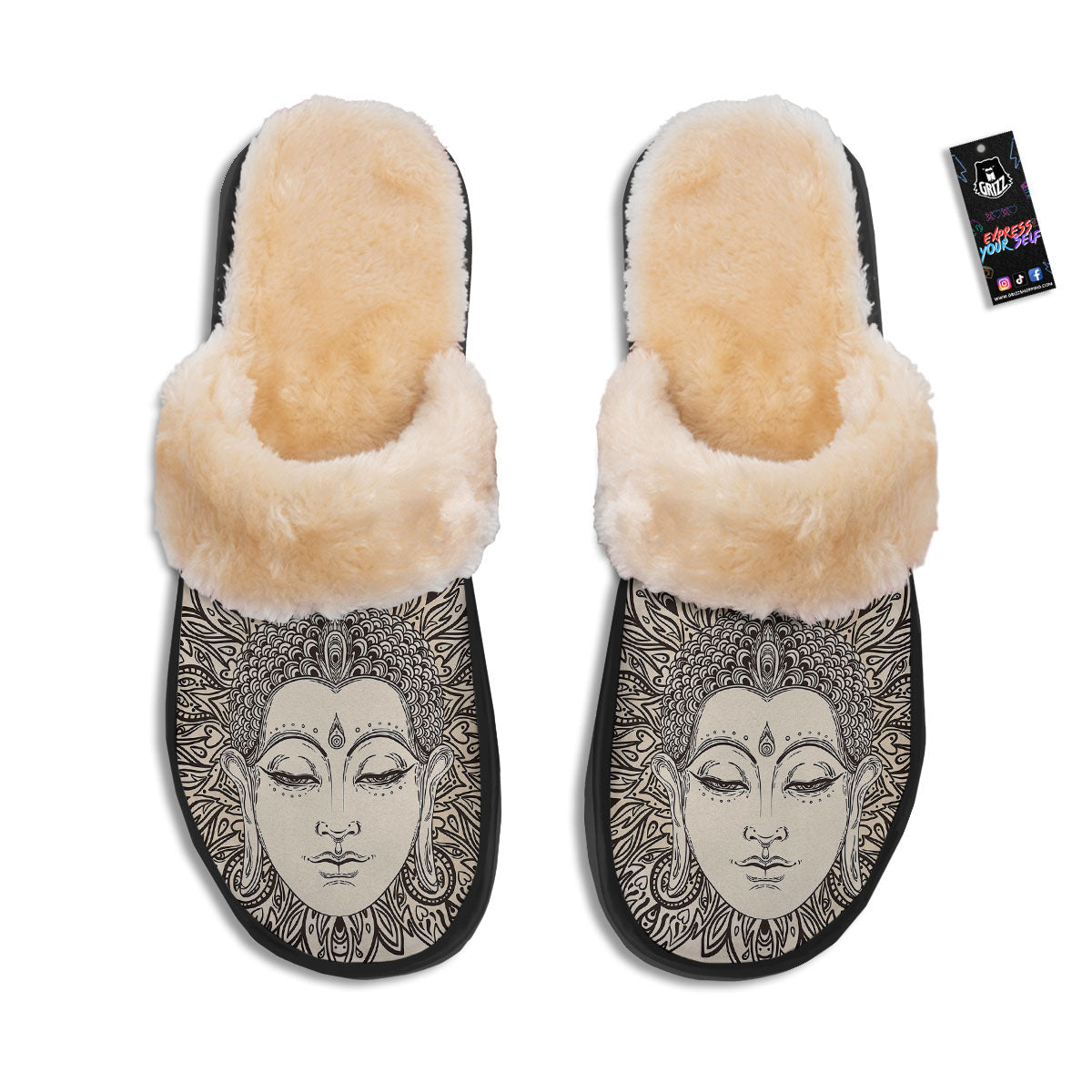 Mandala Buddha Beige Print Slippers-grizzshop