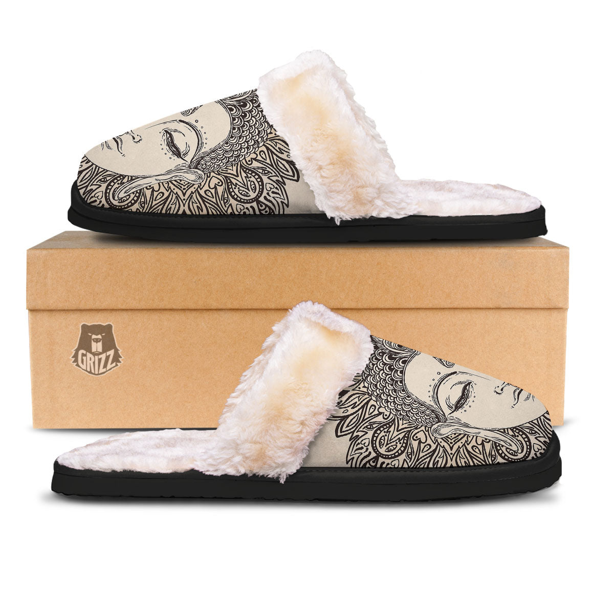 Mandala Buddha Beige Print Slippers-grizzshop