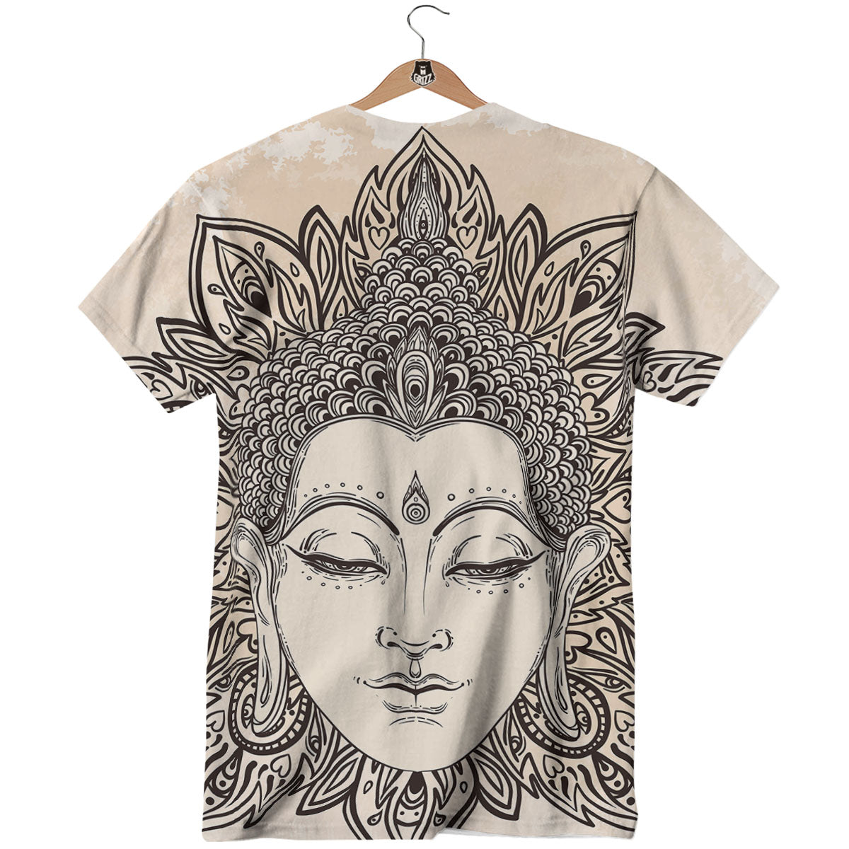 Mandala Buddha Beige Print T-Shirt-grizzshop