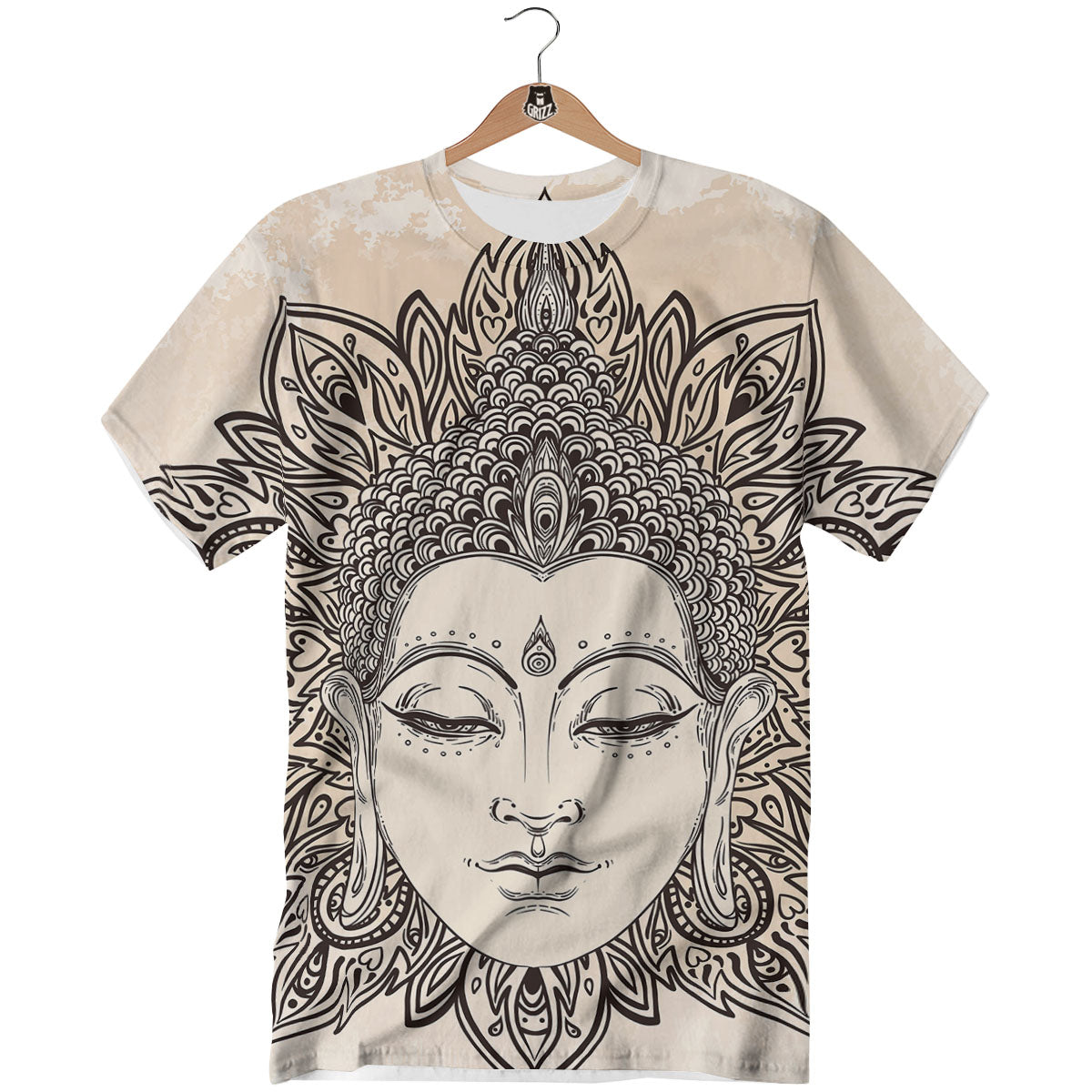 Mandala Buddha Beige Print T-Shirt-grizzshop