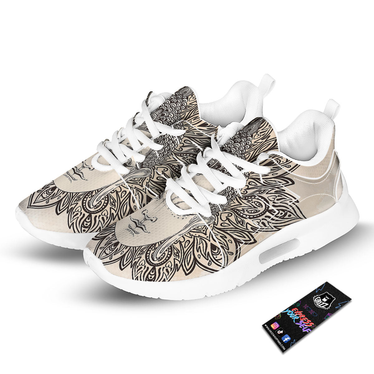 Mandala Buddha Beige Print Tennis Shoes-grizzshop