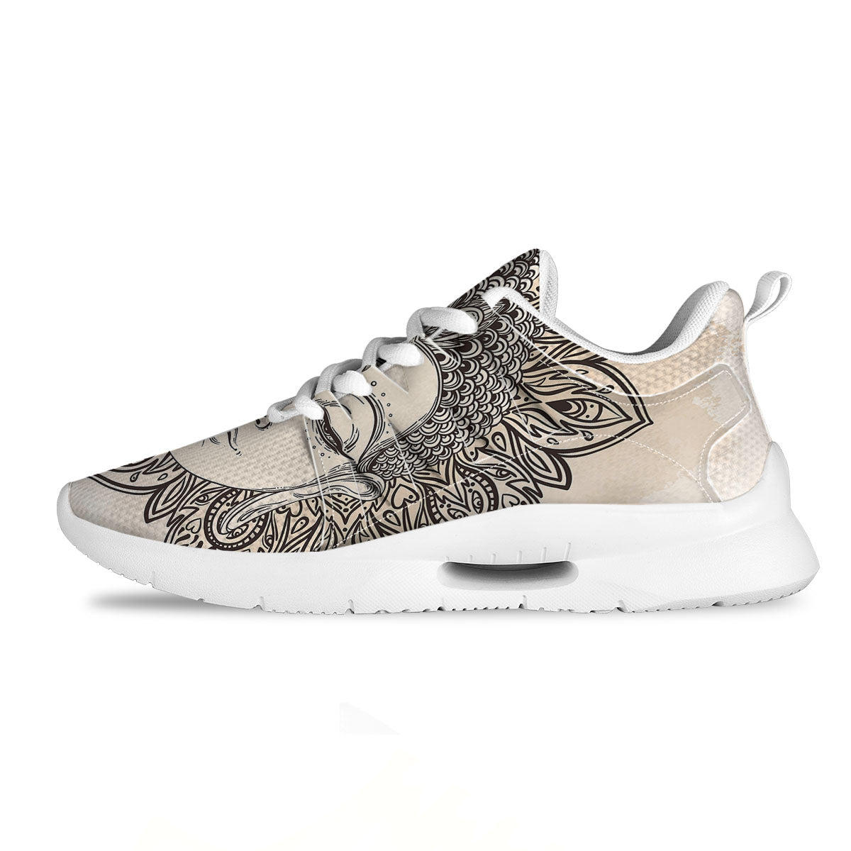 Mandala Buddha Beige Print Tennis Shoes-grizzshop