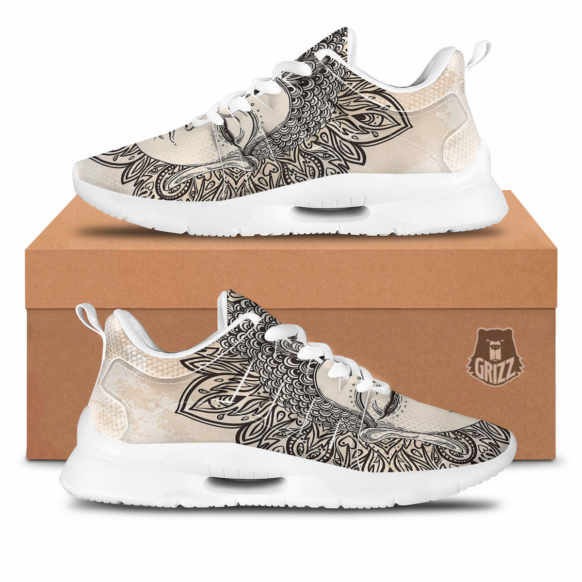 Mandala Buddha Beige Print Tennis Shoes-grizzshop