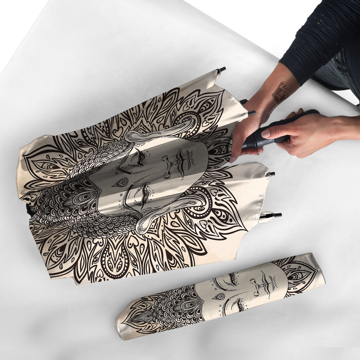 Mandala Buddha Beige Print Umbrella-grizzshop