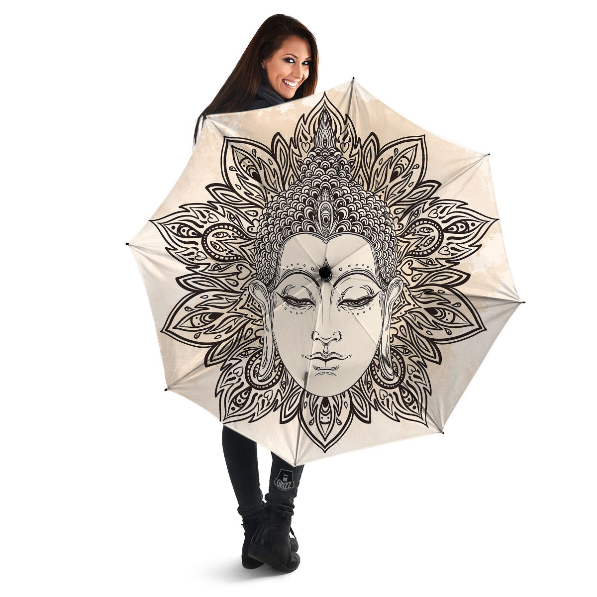 Mandala Buddha Beige Print Umbrella-grizzshop