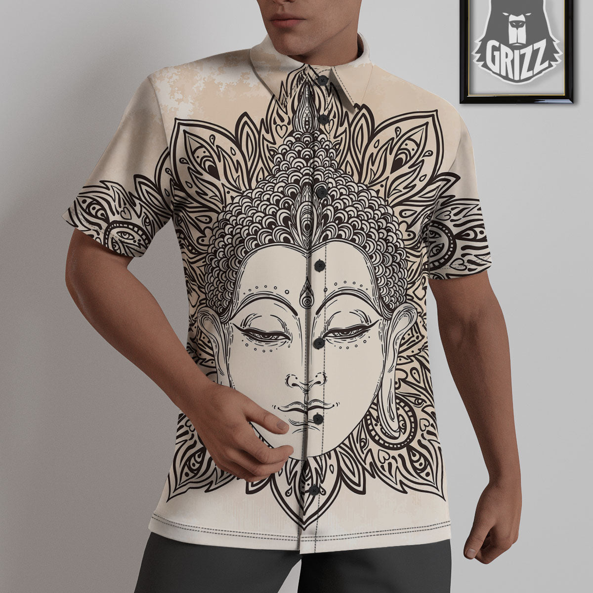 Mandala Buddha Beige Print Untucked Shirts-grizzshop
