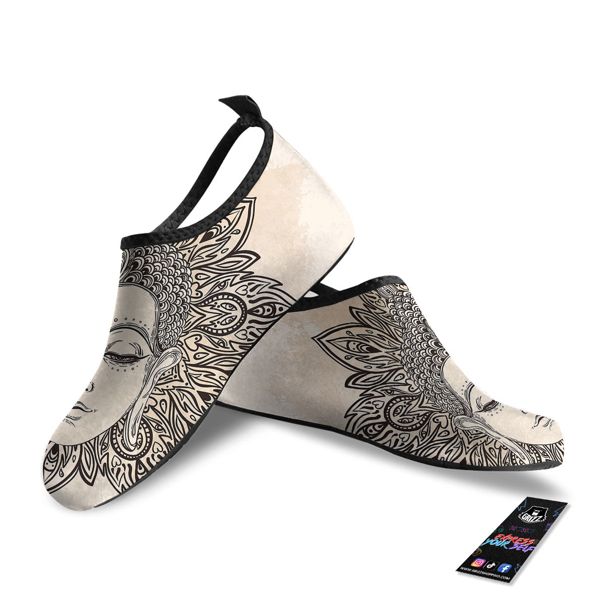 Mandala Buddha Beige Print Water Shoes-grizzshop