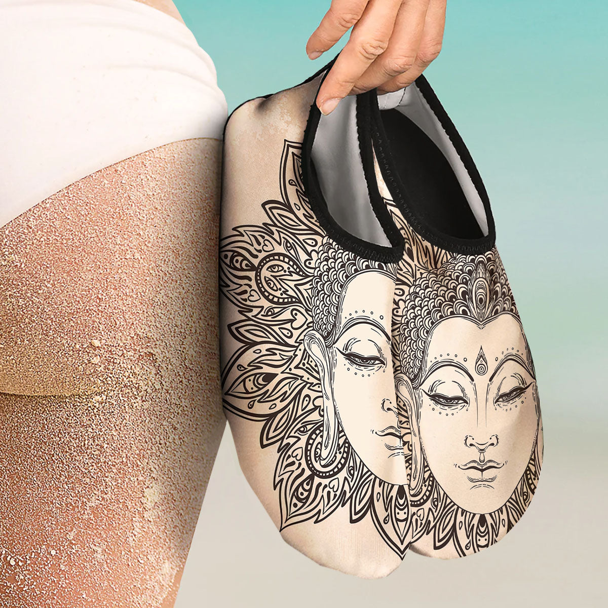 Mandala Buddha Beige Print Water Shoes-grizzshop