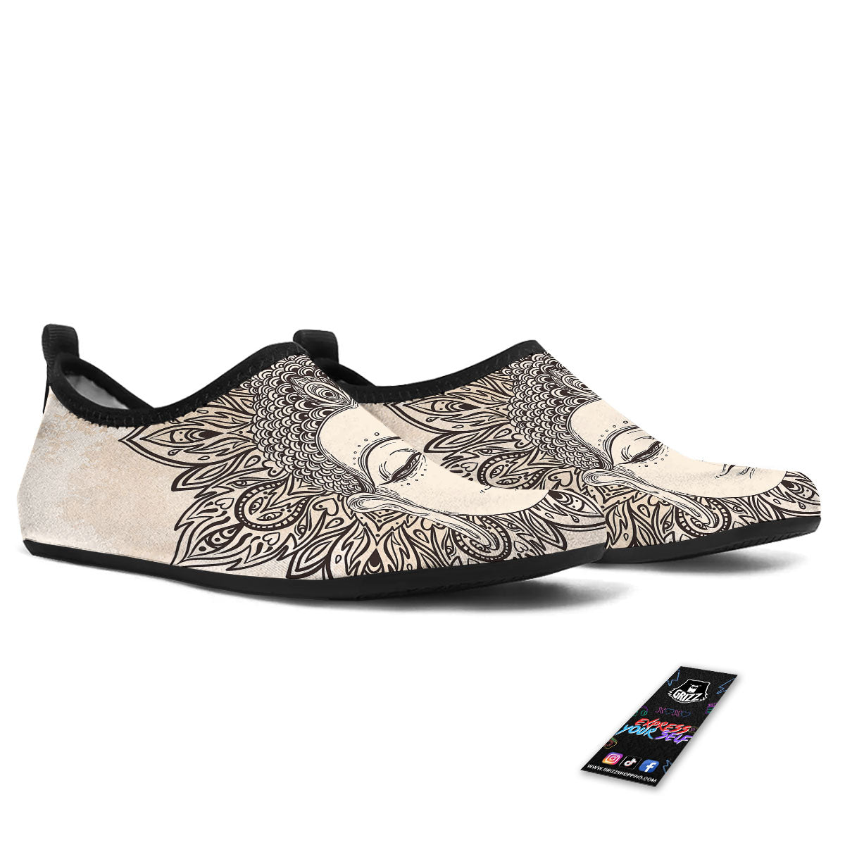 Mandala Buddha Beige Print Water Shoes-grizzshop