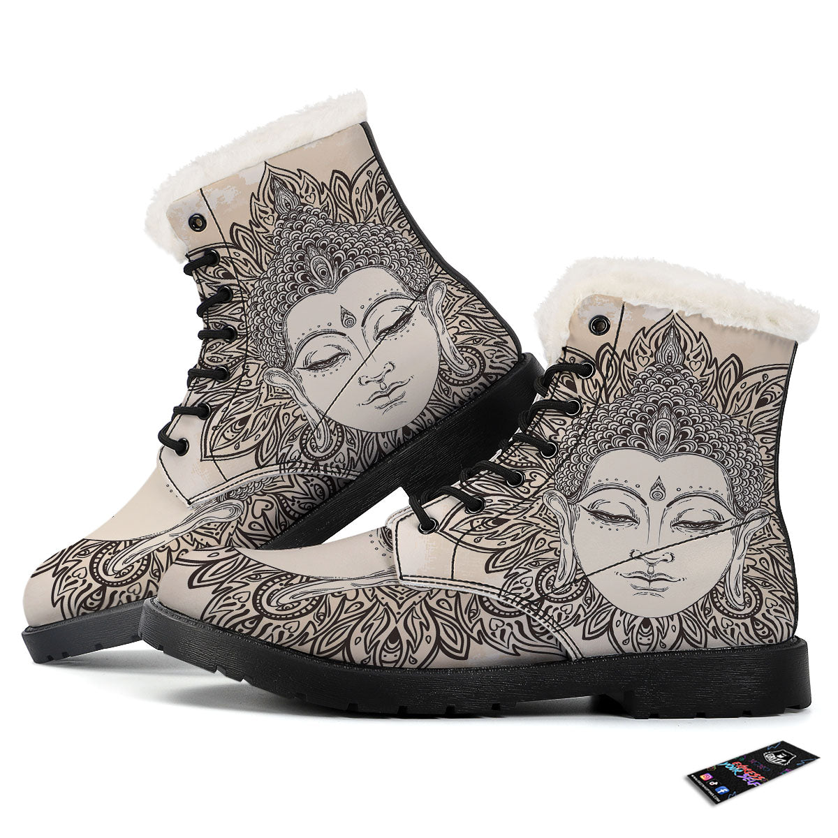 Mandala Buddha Beige Print Winter Boots-grizzshop