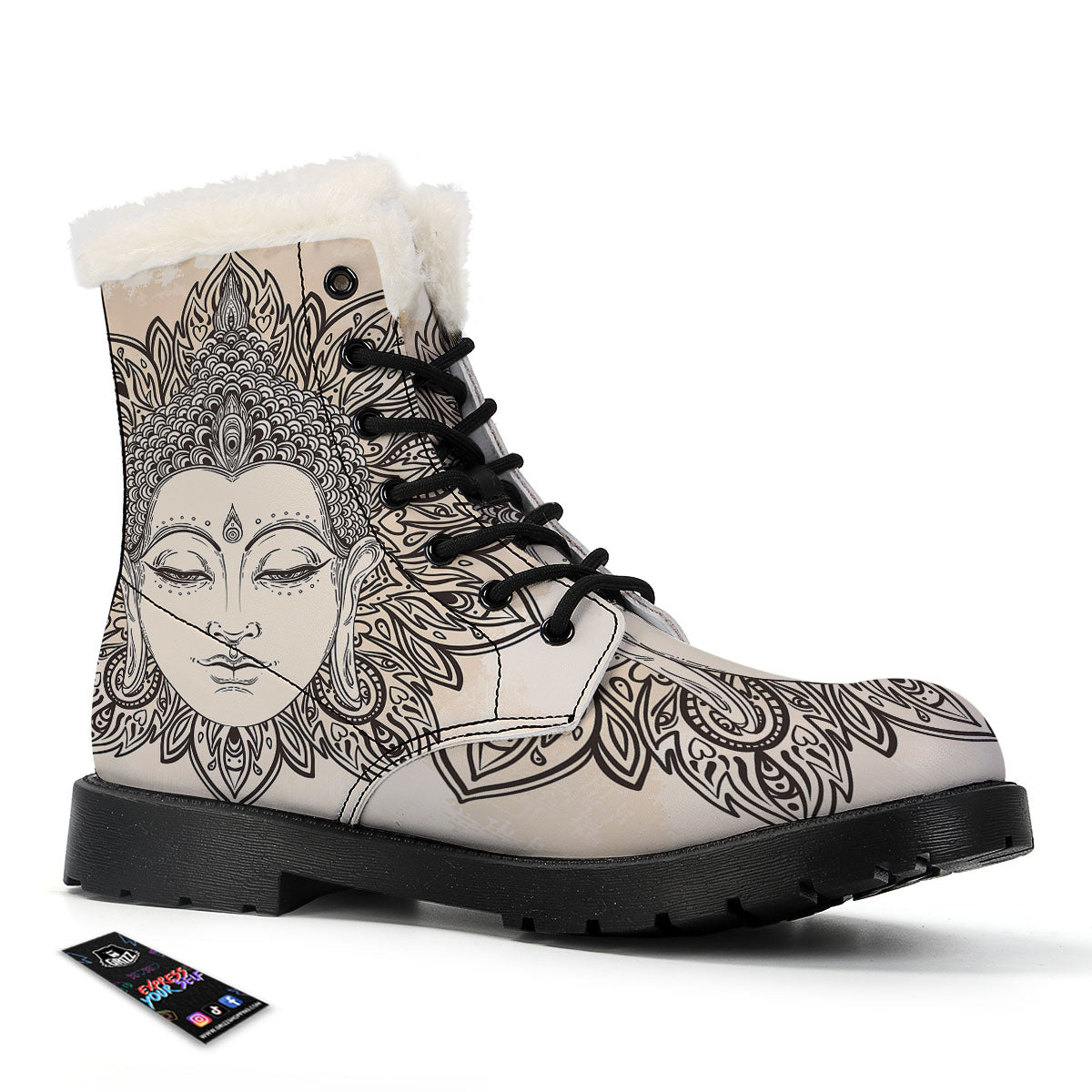 Mandala Buddha Beige Print Winter Boots-grizzshop