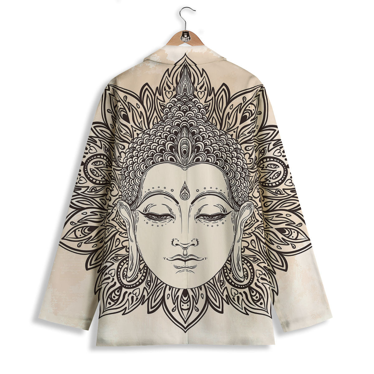 Mandala Buddha Beige Print Women's Blazer-grizzshop