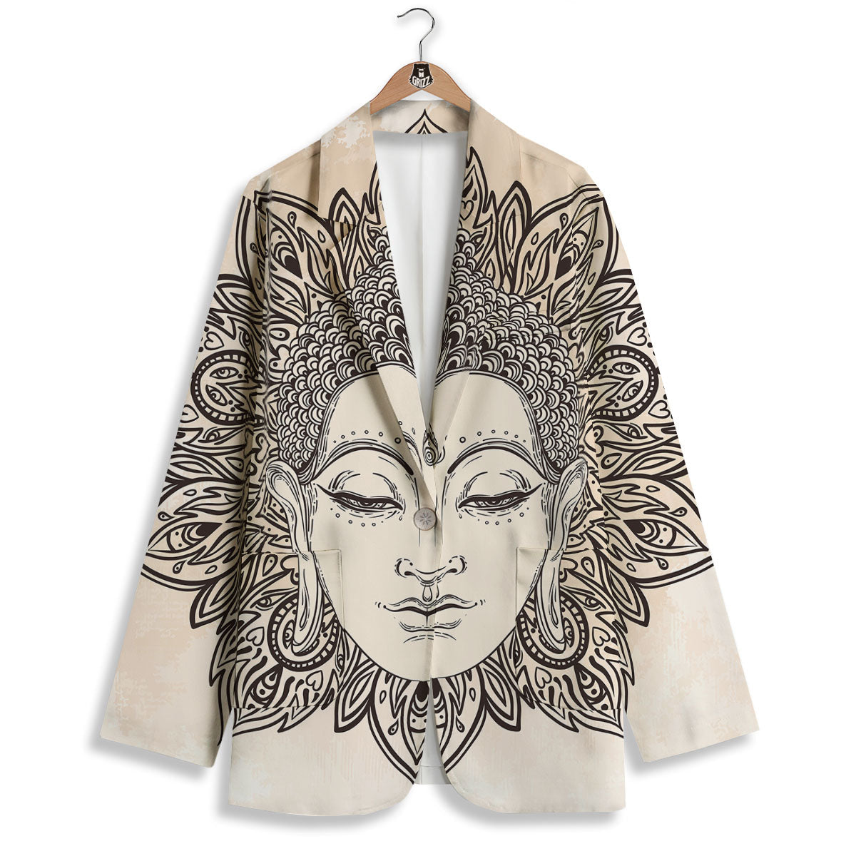 Mandala Buddha Beige Print Women's Blazer-grizzshop