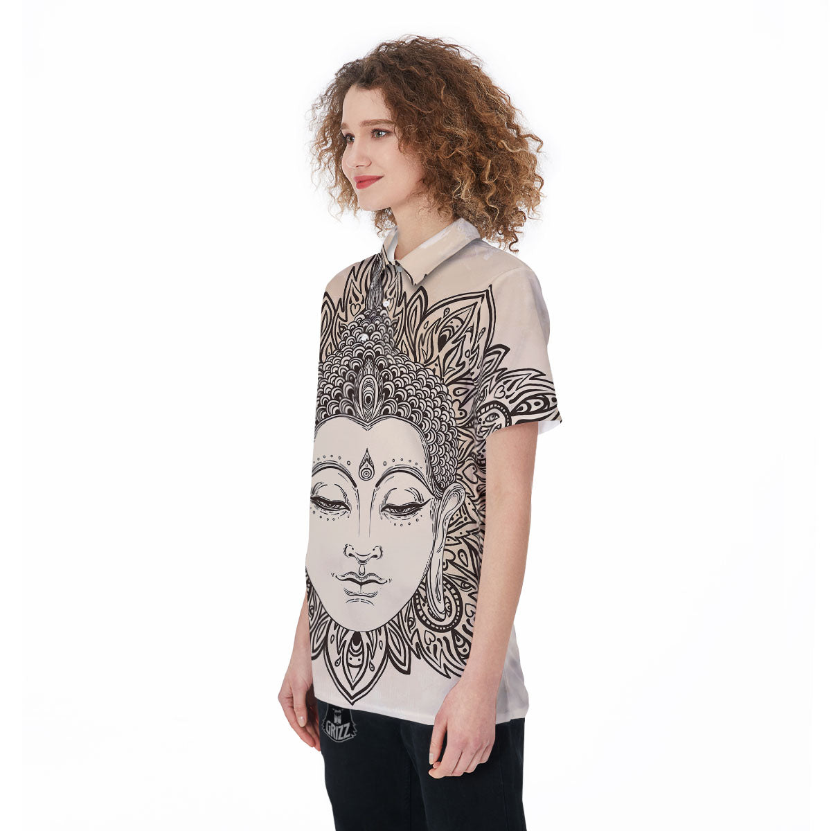 Mandala Buddha Beige Print Women's Golf Shirts-grizzshop