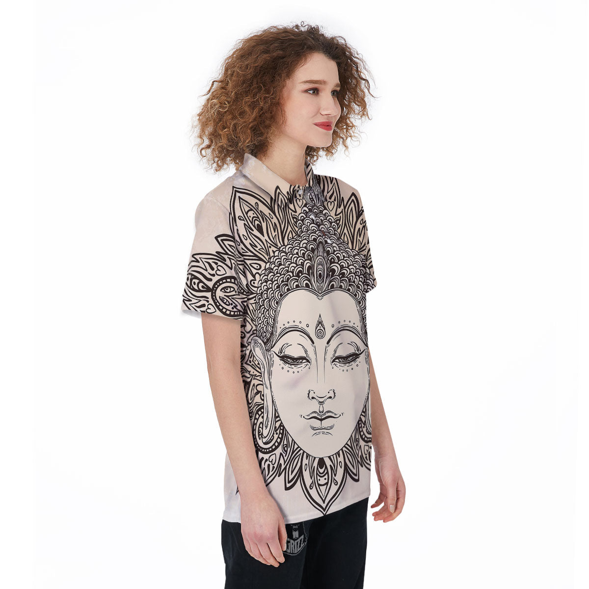 Mandala Buddha Beige Print Women's Golf Shirts-grizzshop