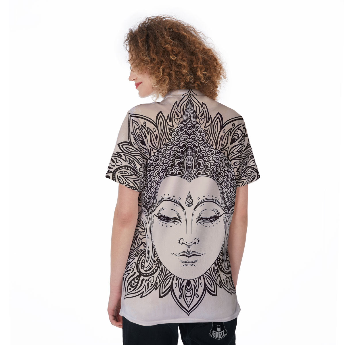 Mandala Buddha Beige Print Women's Golf Shirts-grizzshop