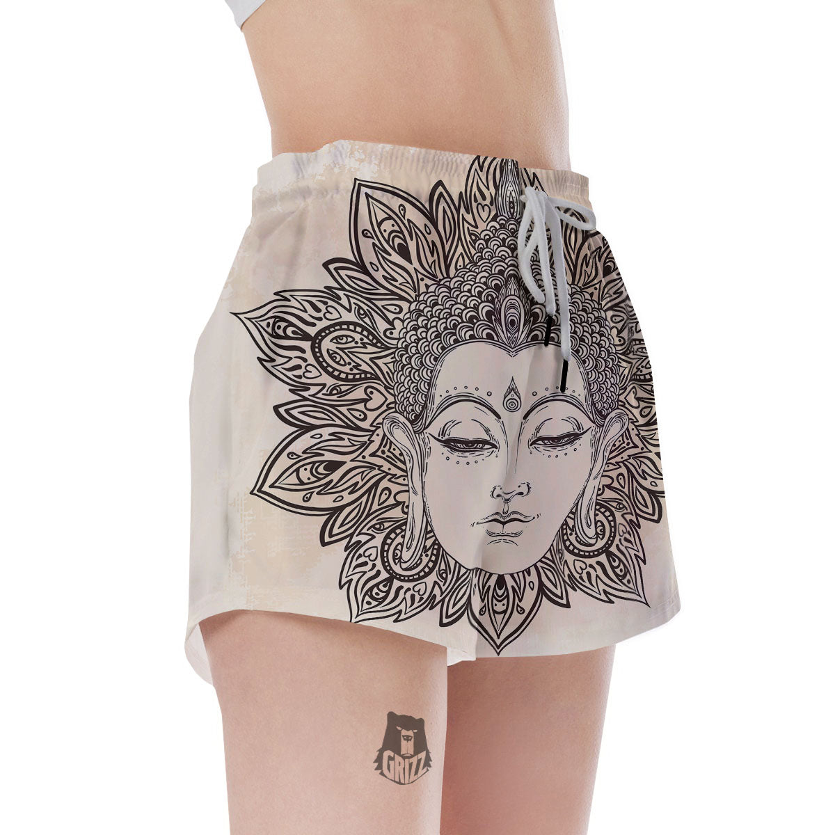 Mandala Buddha Beige Print Women's Shorts-grizzshop