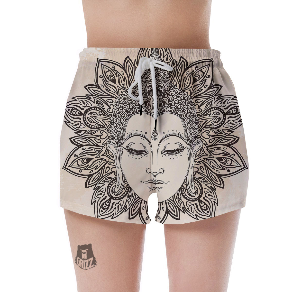 Mandala Buddha Beige Print Women's Shorts-grizzshop