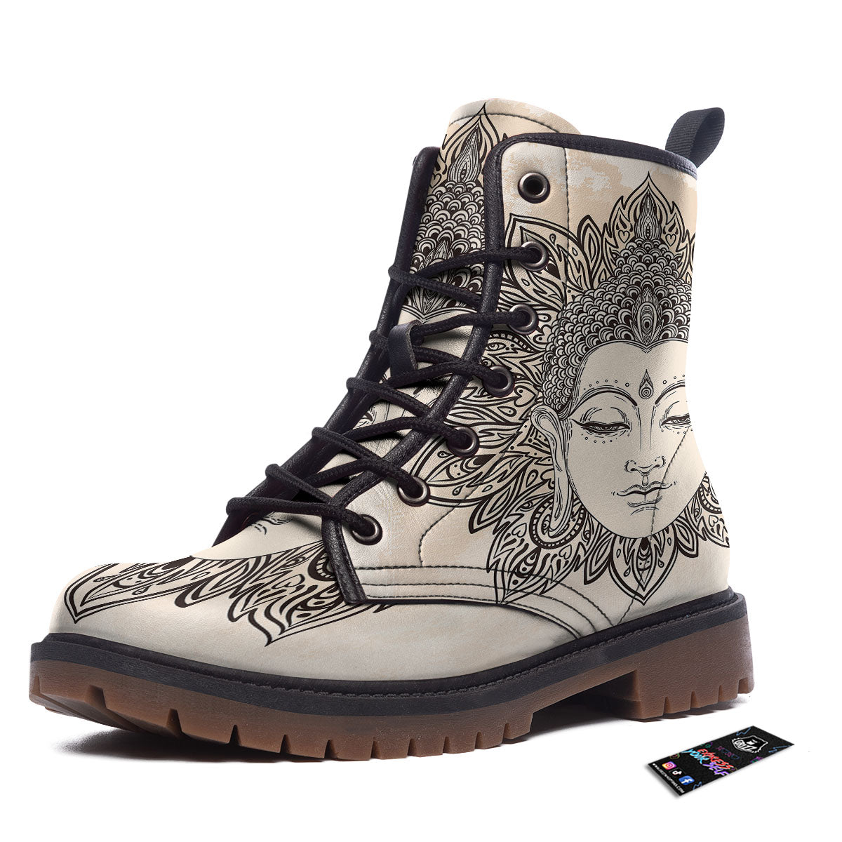 Mandala Buddha Beige Print Work Boots-grizzshop