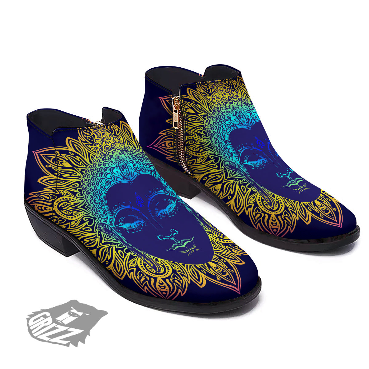 Mandala Buddha Colorful Print Ankle Boots-grizzshop