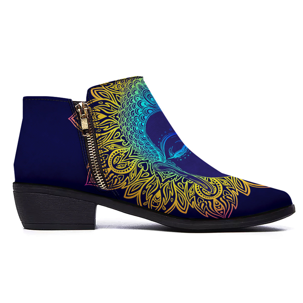 Mandala Buddha Colorful Print Ankle Boots-grizzshop