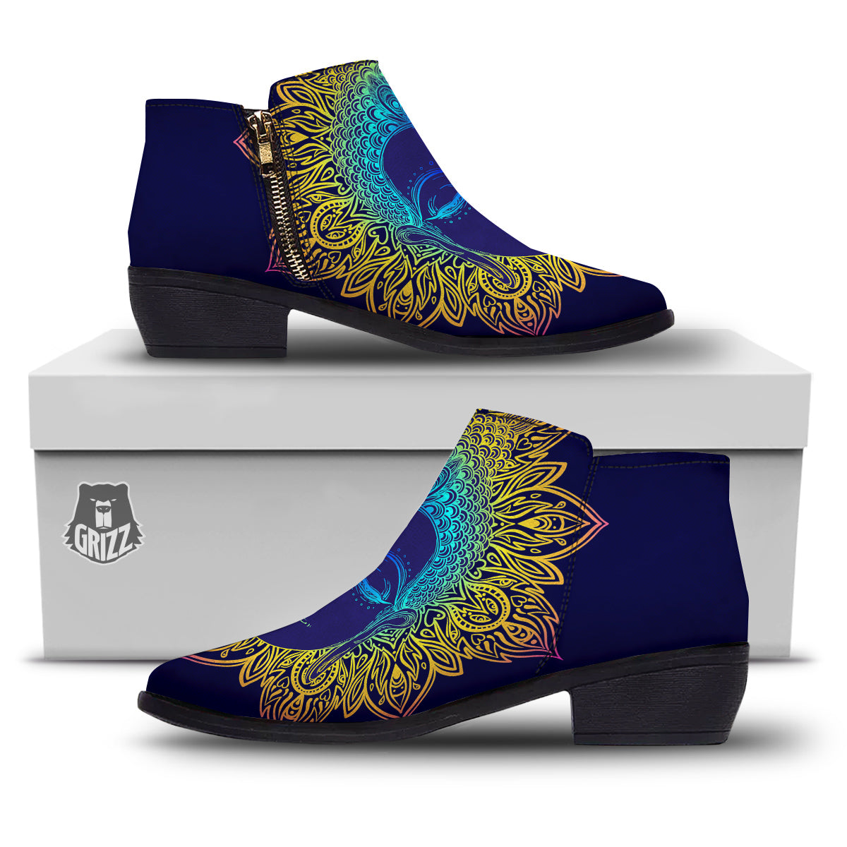Mandala Buddha Colorful Print Ankle Boots-grizzshop